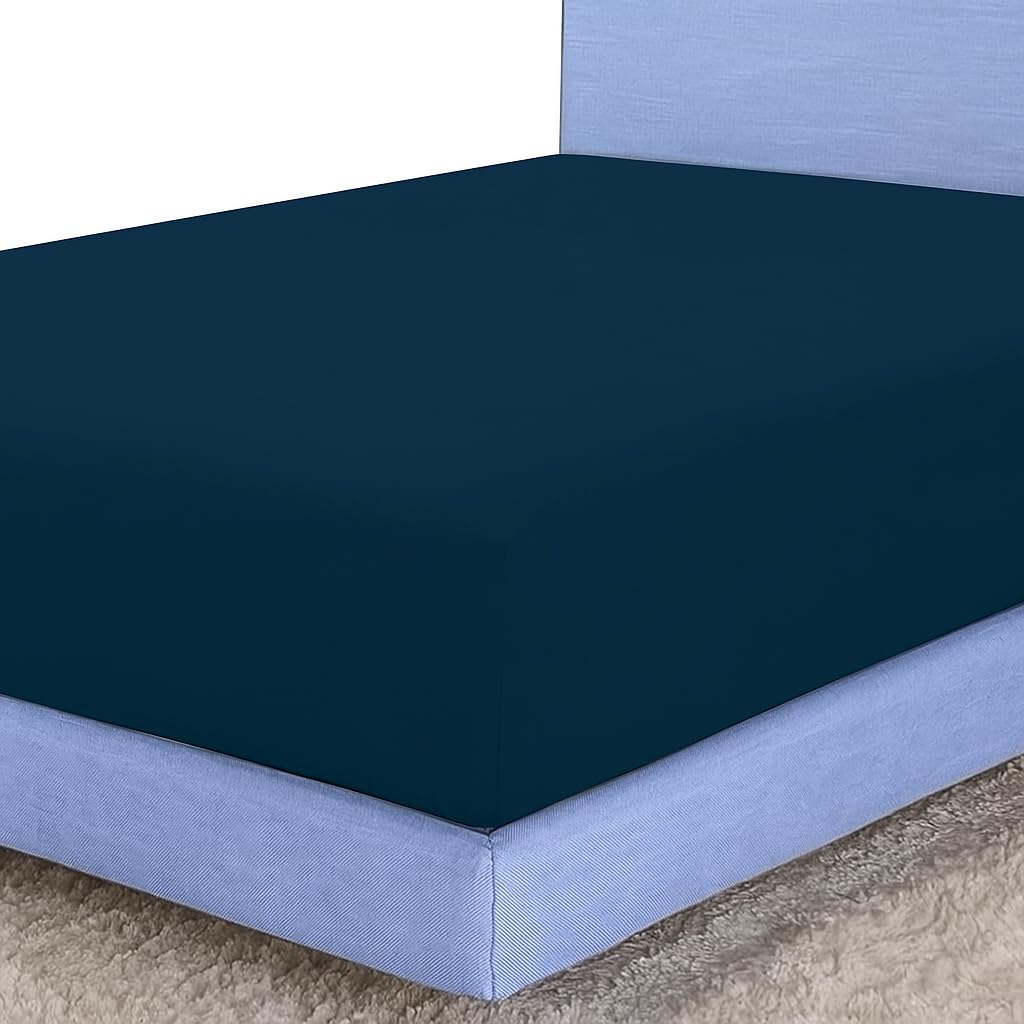 Sunshine Comforts Navy Egyptian Cotton Single Fitted Sheet | 200 Thread Count Deep 40Cm Pocket | Soft, Breathable, Anti Wrinkle Bed Sheet | Hypoallergenic Bedding & Linen 90X190cm Single Bed Sheet