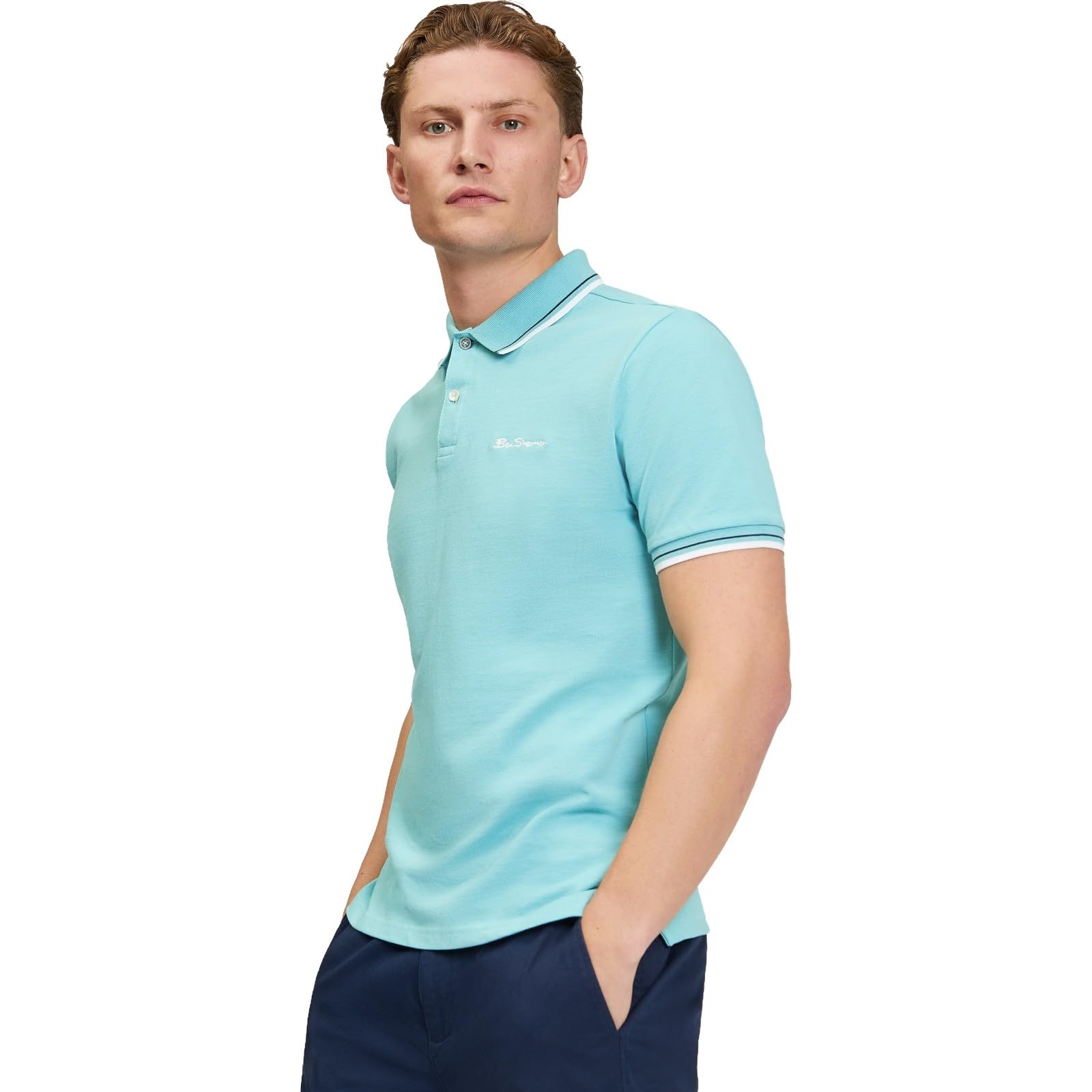 Ben Sherman Mens Signature Pique Short Sleeve Polo Shirt - Turquoise - L