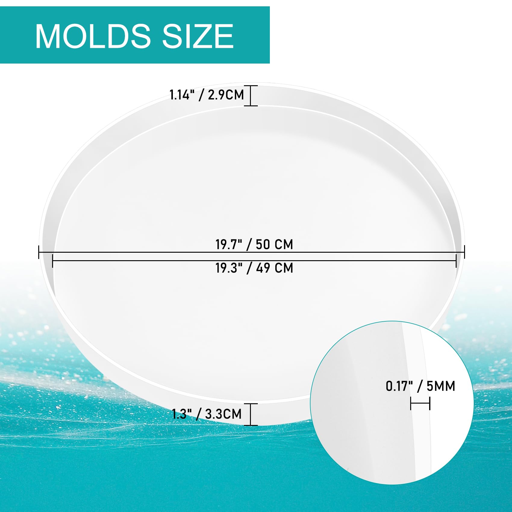 Molde grande de resina de silicona redonda, molde grande de resina epoxi para embutidos, mesa de resina de río, decoración del hogar (49 x 49 cm)
