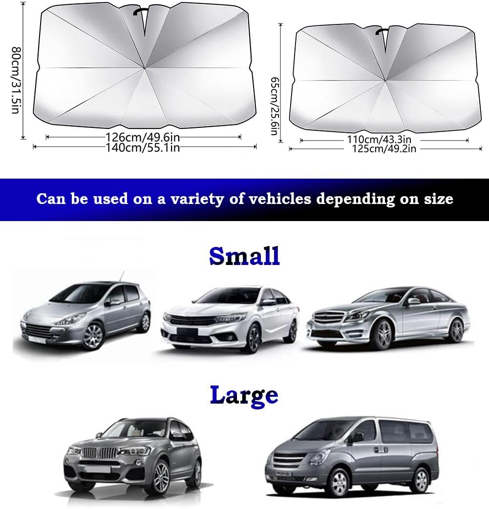 Car Windshield Sun Shade Umbrella for Hyundai Accent 2000–2026, Foldable Windshield Sunshade with Reinforced Ribs, Reflective Sun Shade for Front Windshield,S 125 x 65 cm