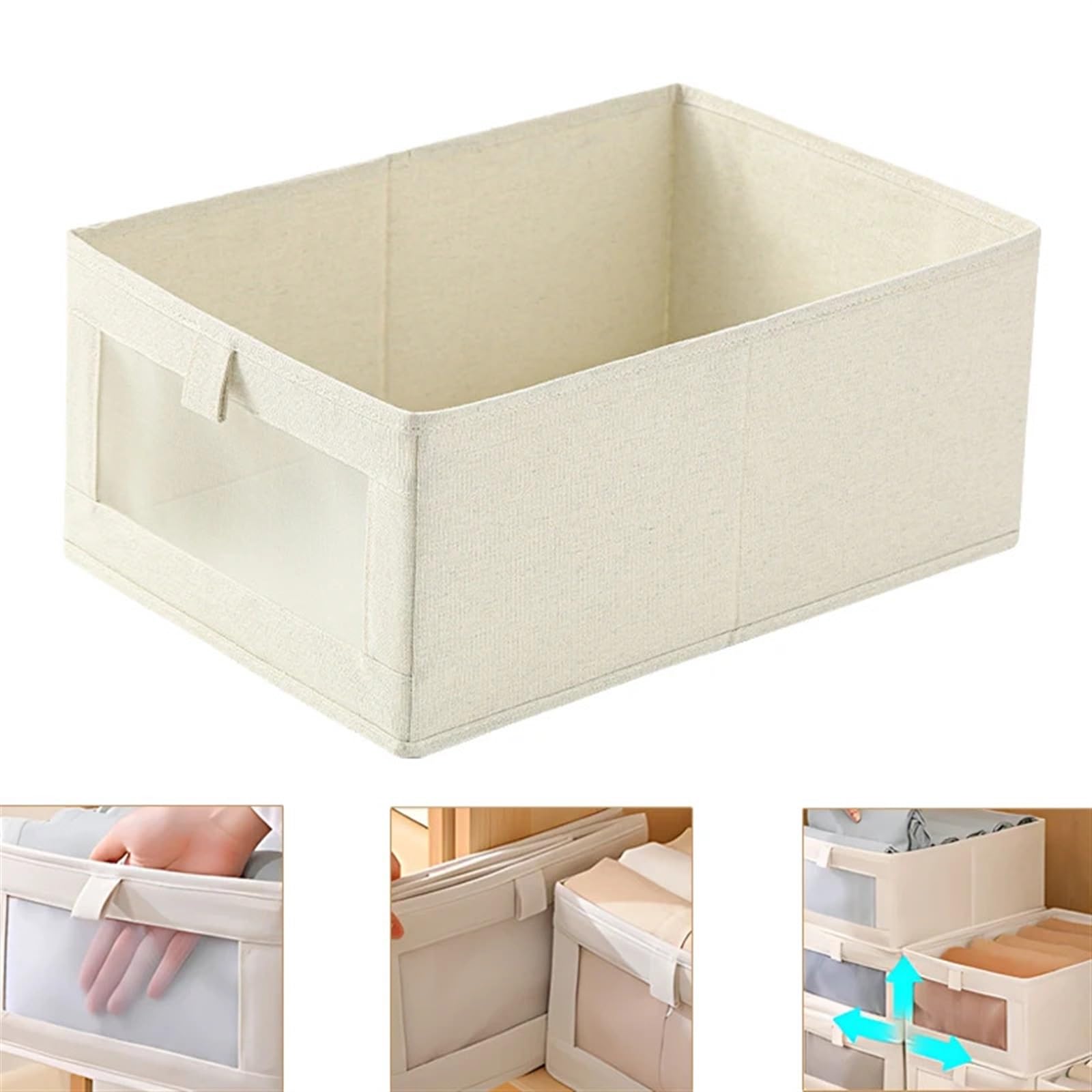 Scatola Di Immagazzinaggio Pieghevole Scatola portaoggetti pieghevole in lino di cotone da 10 pezzi con finestra, scatola portaoggetti pieghevole for cassetti armadio, scatola portaoggetti for vestiti