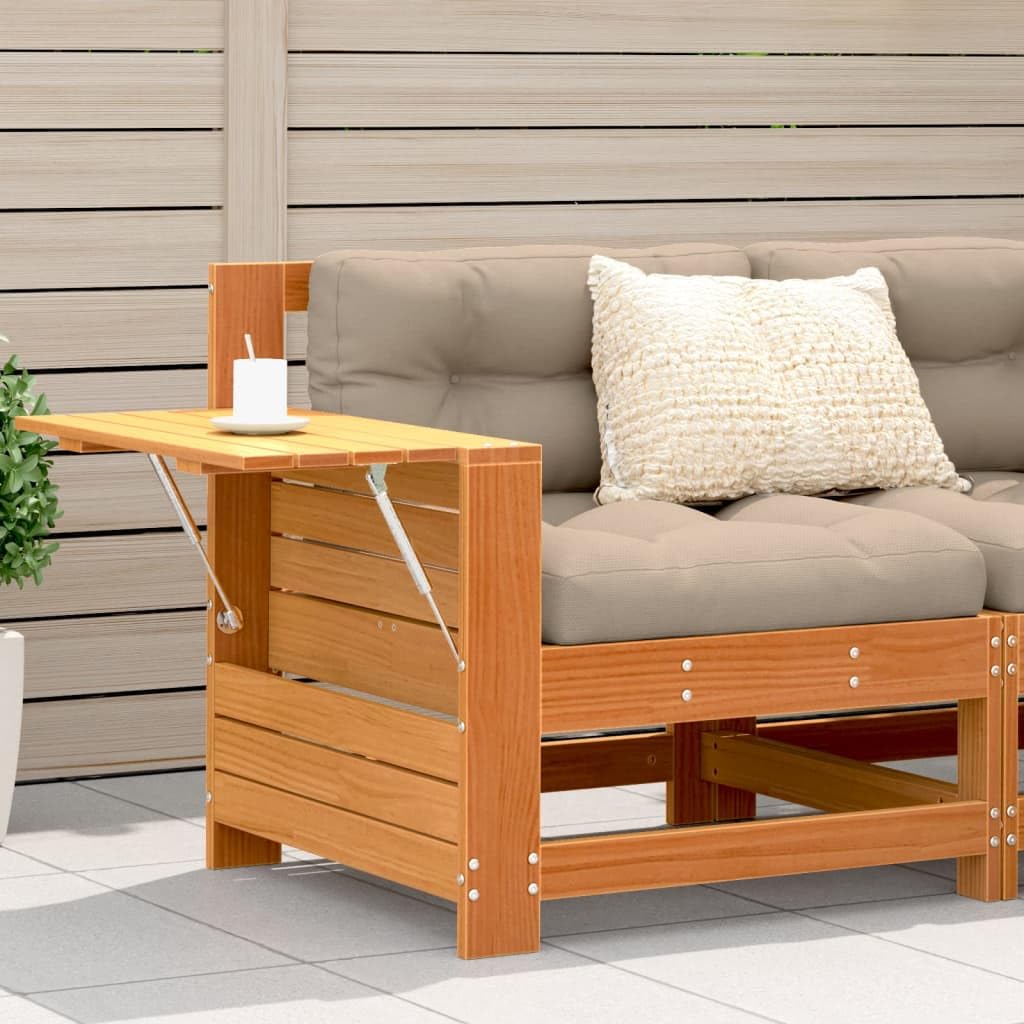 SXZenSpace Garden Armrest Sofa, Wax Brown Solid Pine 69 x 62 70.5 cm with Taupe Cushion, Modular Outdoor Seating for Patio & Balcony Use
