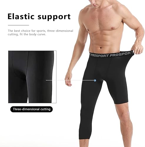 Miniatura 6 de Blaward Pantalones de compresión 34 de una pierna para hombre mallas de baloncesto atléticas para correr leggings deportivos de capa base capri para