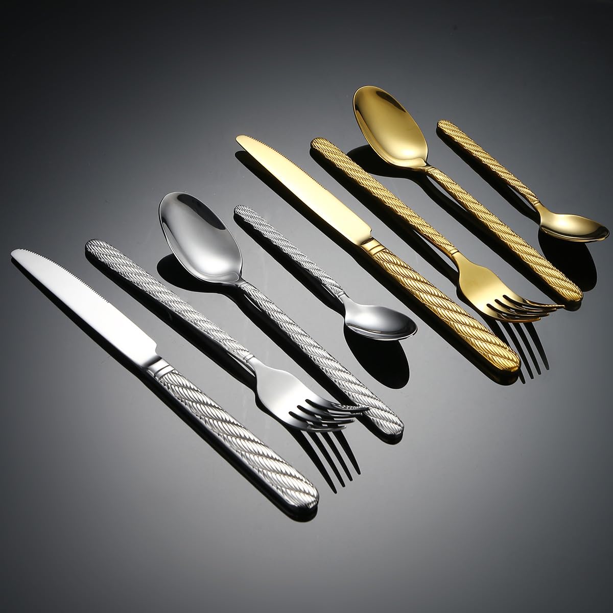 Besteckset, 4/16/24/32/40/48-teilig, Dickes Edelstahl-Besteckset mit Hanfseilmuster für Steakbesteck in Hotels und Restaurants. Gold, 40-teilig für 10 (Gold, 40-teilig für 10)