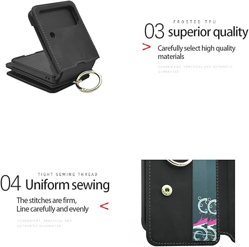 Miniatura 5 de Asuwish Funda para teléfono Samsung Galaxy Z Flip 4 5G 2022 con anillo para correa cruzada, cordón, soporte para tarjeta de crédito, accesorios para