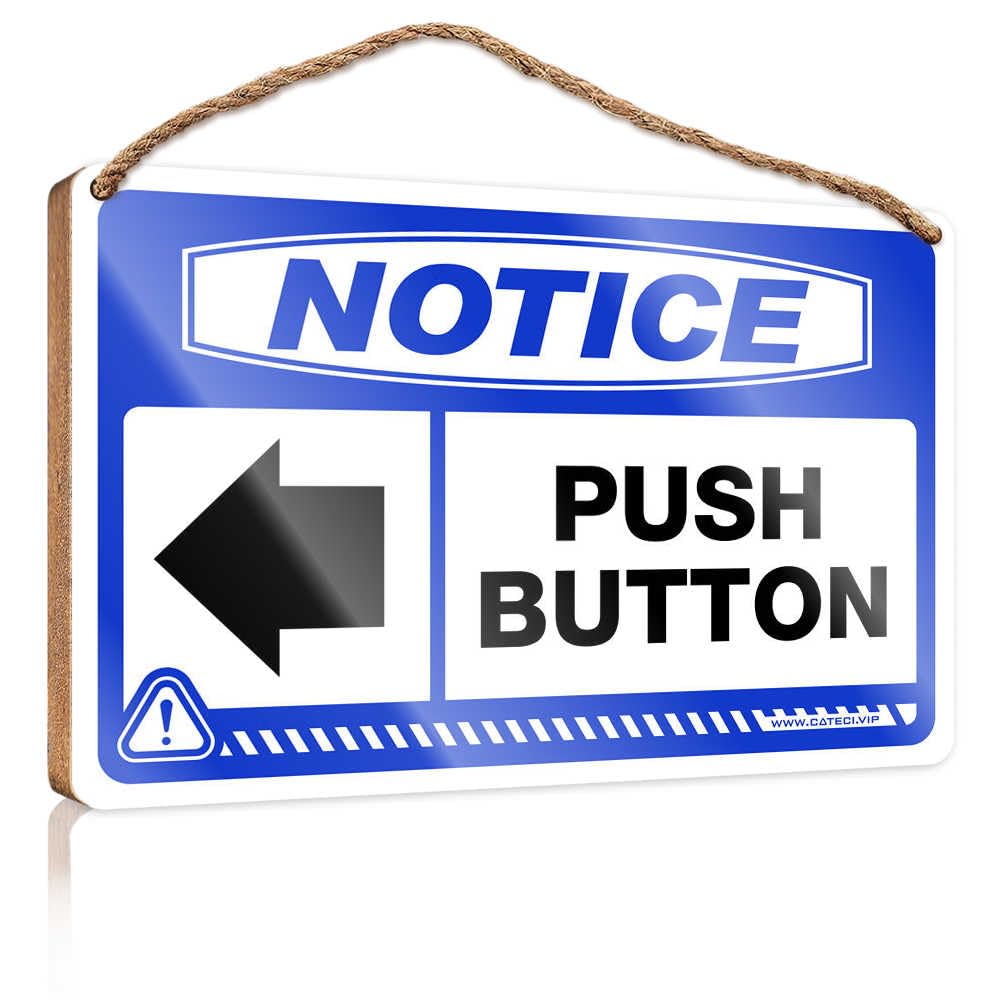 HMQW Fun Signs For Home Decor Notice Push Button [Left Arrow] Wooden Sign Farmhouse Decor Signs Funny Bathroom Decor(15X28CM)