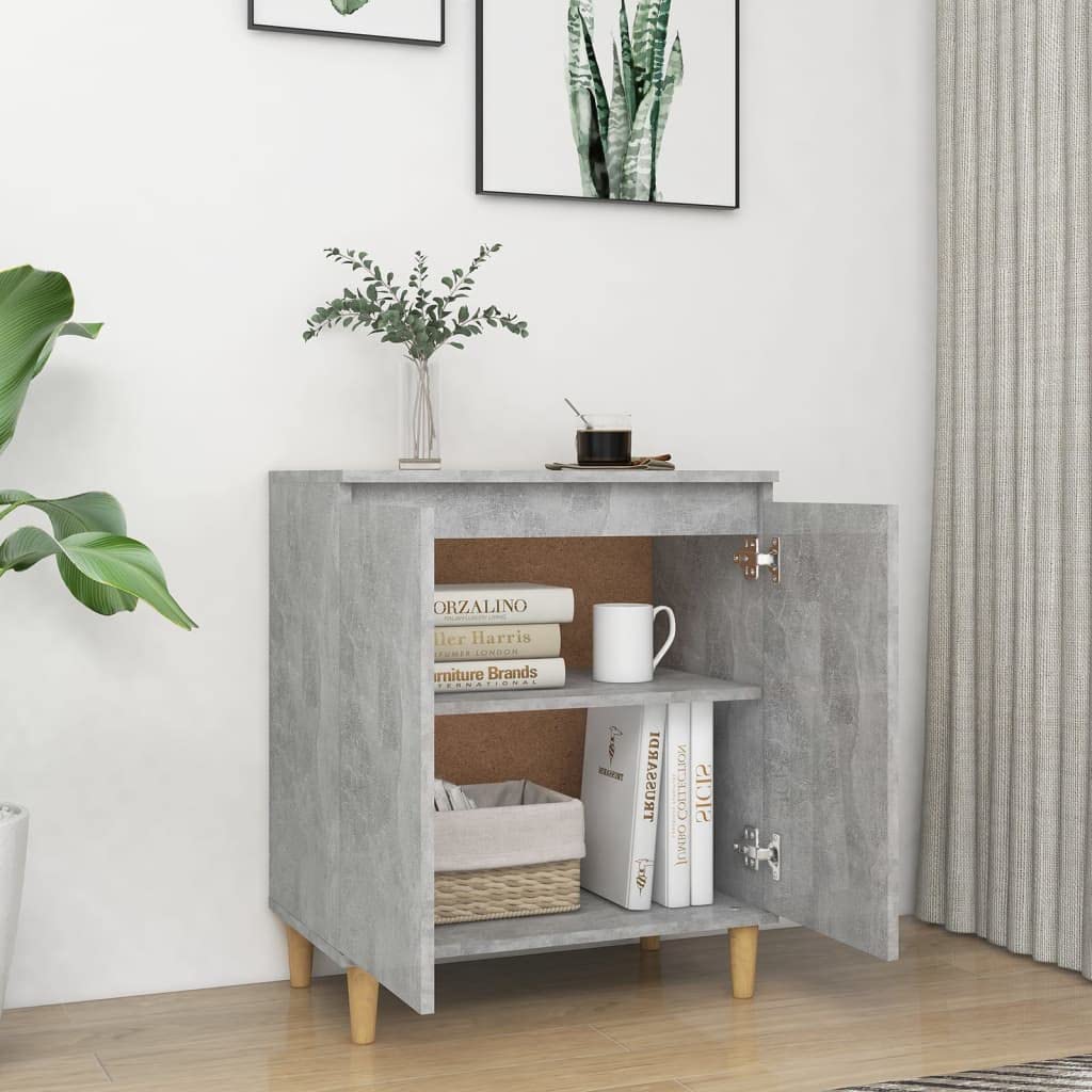 Buffet Enfilade scandinave en Bois d ingénierie Gris béton, 4 Pieds en Bois Massif d Eucalyptus, Meuble Rangement 60 x 35 x 70 cm pour Salon Salle à Manger