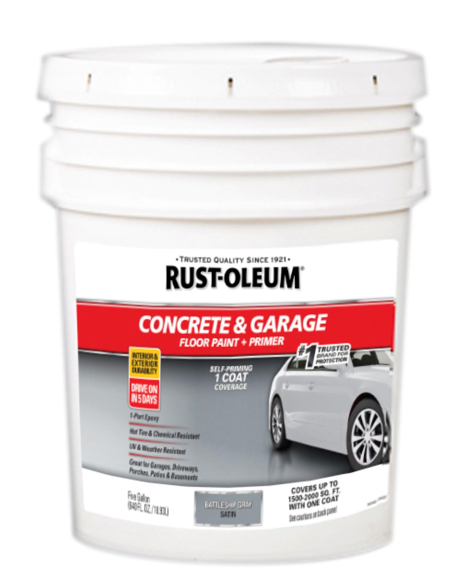 Rust-Oleum 320172 Concrete & Garage Floor Paint and Primer, 5 Gallon, Satin Battleship Gray