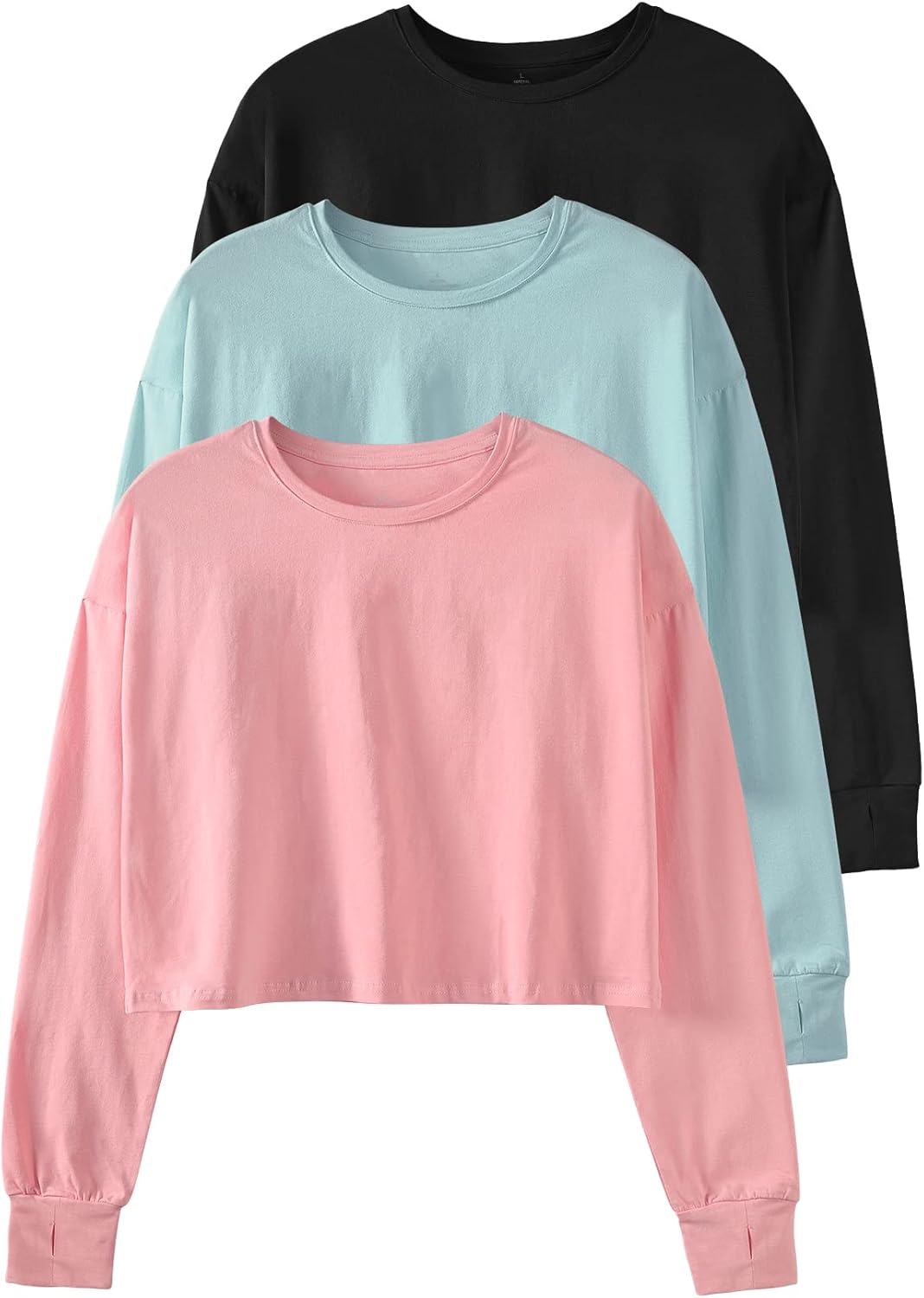 Cosy Pyro Womens Long Sleeve Crop Tops Athletic Casual Cropped Cotton Workout Sweatshirt with Thumb Hole