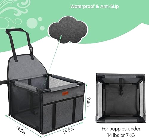 Miniatura 4 de SWIHELP Asiento de coche para perro, asiento elevador portátil para mascotas con correa de seguridad con clip y marco estable, anticolapso, perfecto