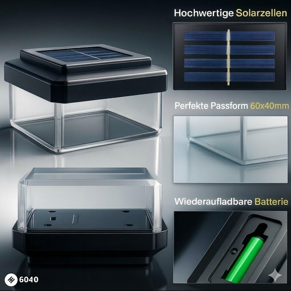 Solar Zaunleuchte LED 6er Pack – Zaunbeleuchtung für Doppelstabmattenzaun Neutralweiß 4000K IP65