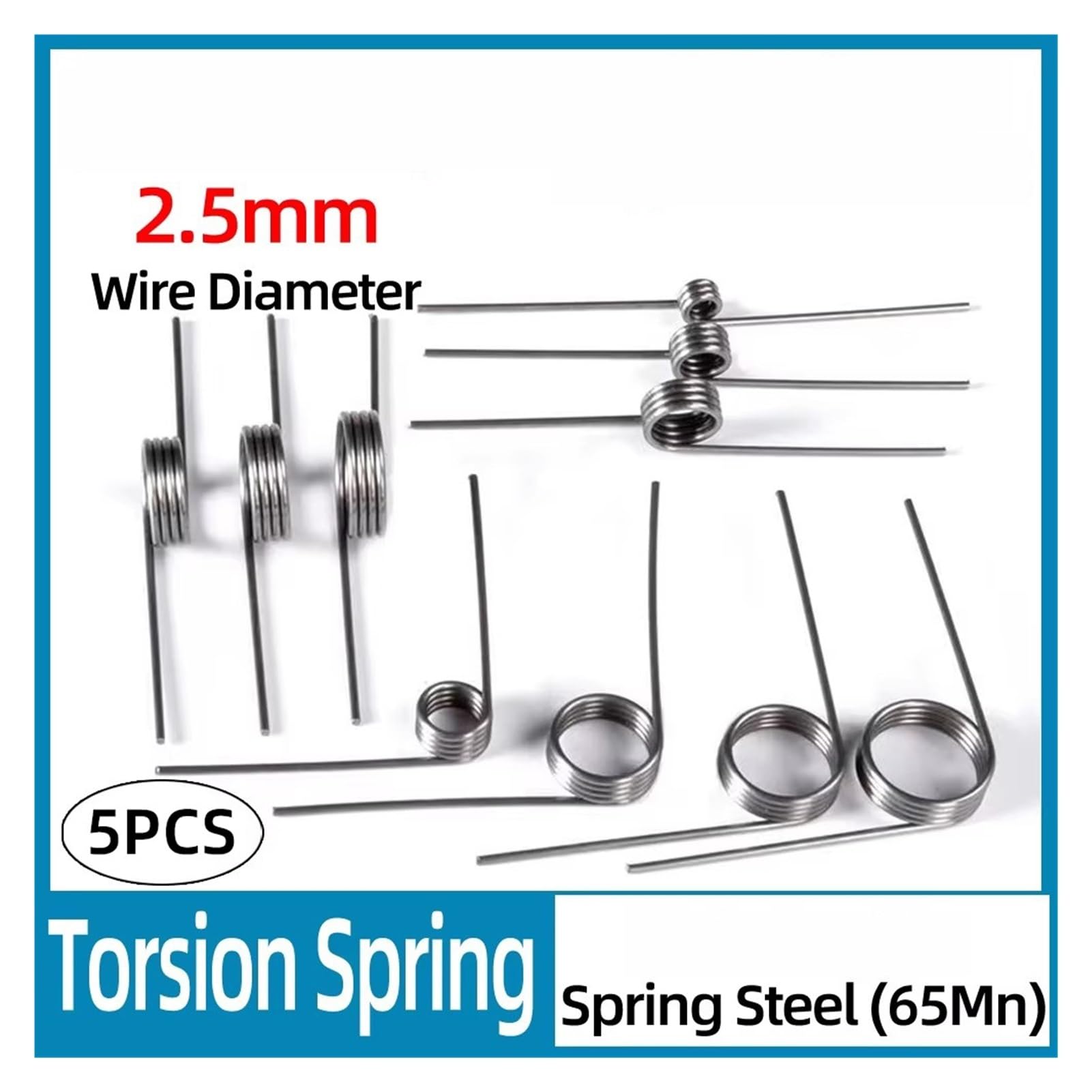 Molla di torsione, 5 pezzi, diametro del filo 2,5 mm, 65 Mn, morsetto a molla a torsione a forma di V, molle metalliche personalizzate (15 mm (6 laps), 30 mm, 2,5 mm (180 gradi)