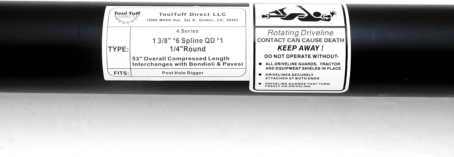 PTO Drive Line, General Purpose, Post Hole Digger, 1-3/8" x 6 Spline Quick Disconnect to 1-1/4" Round, 53" - 77", Series 4