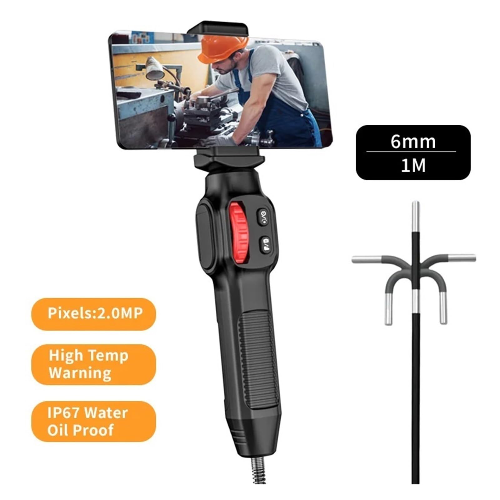 Boroskop, Kamera endoskopowa obracana o 360 stopni Obiektyw 6/3,9 mm HD Przegubowa kamera boroskopowa inspekcyjna IP67(U200-3.9mm- 1m)