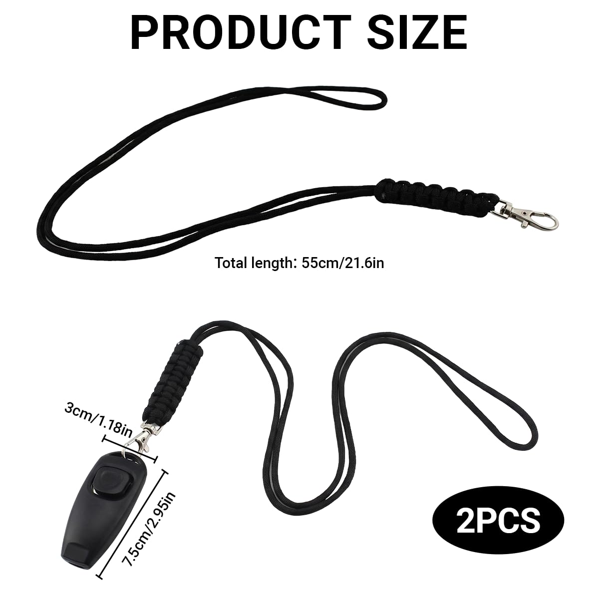 Set de formation 2 en 1 avec sifflet et clicker pour chiens, noir, avec bracelet de poignet, clicker et sifflet pour rappel, accessoire pour la formation des chiots et des chats, pour l