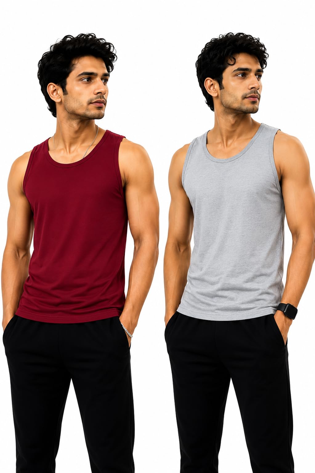 Pack of 2 Gym Vest for Men (Maroon & Grey) | Premium Polyester | Quick Dry | Breathable | Regular Fit | Sleeveless Tank Top for Workout, Running-image-32