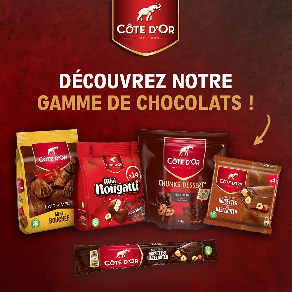 Cote d'Or, Bastoncino al Cioccolato Fondente con Nocciole, Tavoletta di Cioccolato con Cacao 100% Sostenibile, 32x45g (32 monoporzioni da 45g)