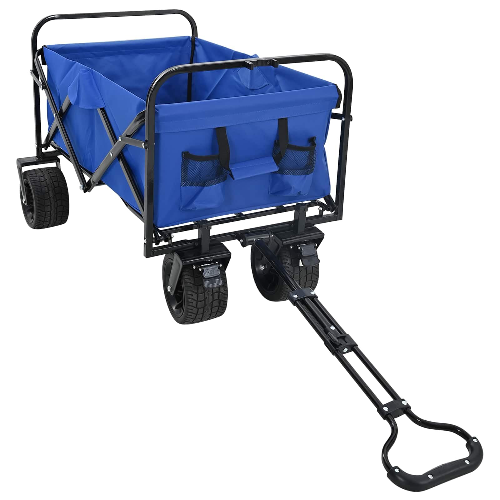 Faltbarer Transportwagen Blau 89x63x96 cm aus Stahl und Polyester Oxford mit 360° schwenkbaren Rädern, verstellbarem Lenker, wasserabweisendem Stoff, ideal für Umzüge, Garten