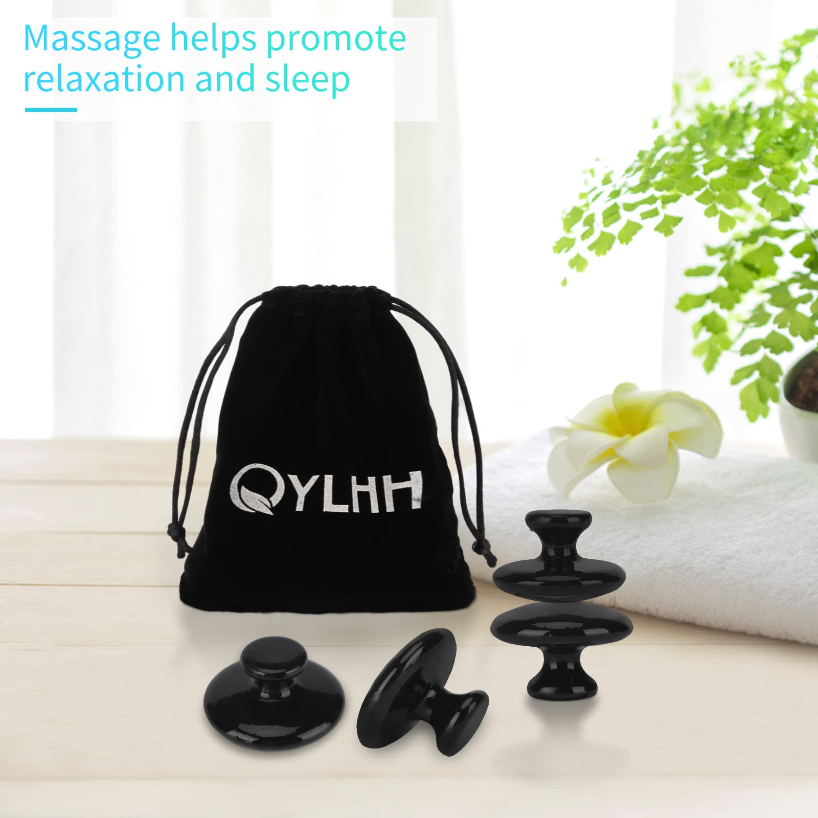 Juego de 4 piedras de masaje caliente de hongos naturales Bian para spa facial, 5,5 x 3,5 cm
