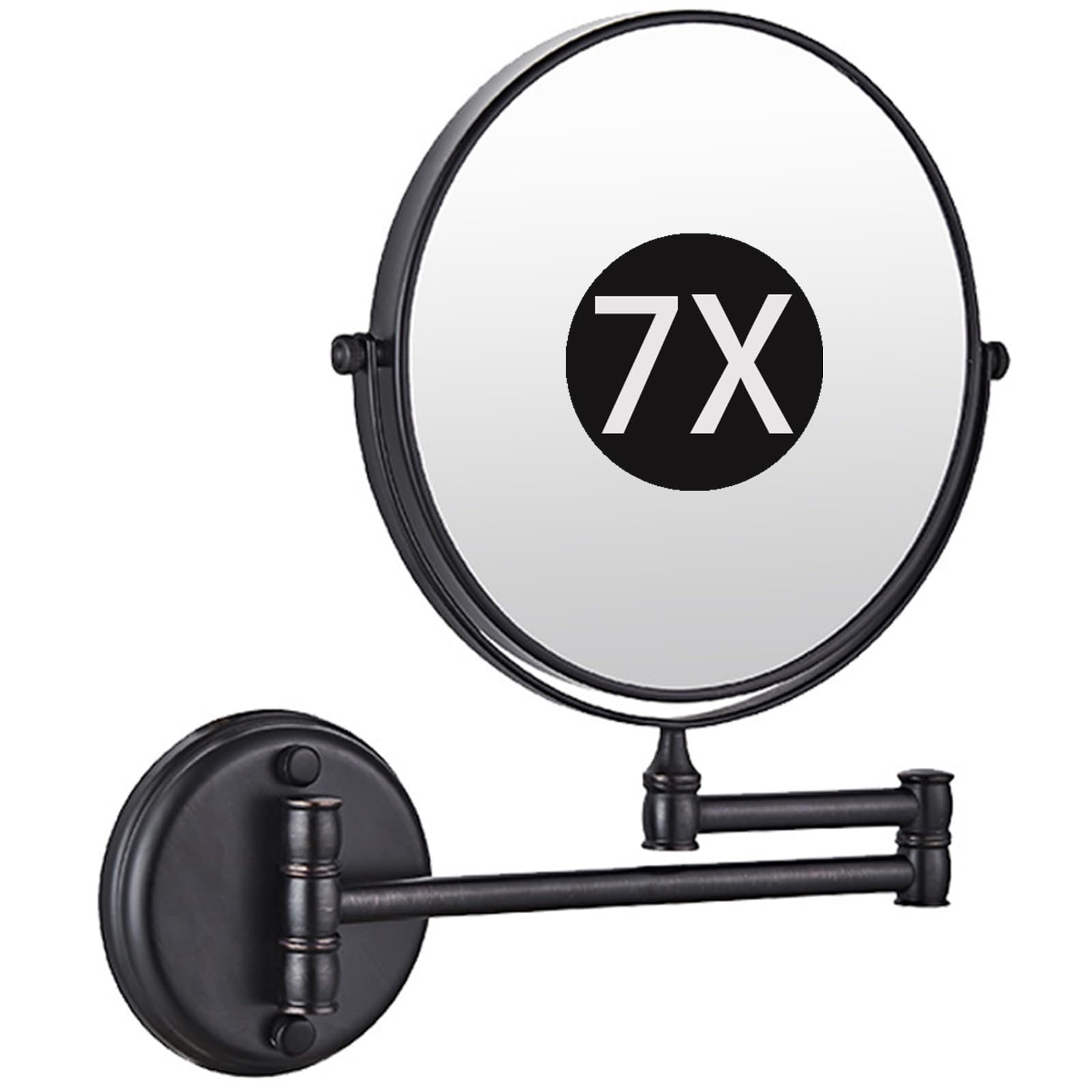 SXFSDOU 8" Wall Mounted Makeup Mirror with Magnification, Double Sided Magnifying Mirror, Rotatable Extendable Bathroom Shaving Vanity Mirror,Black,7X