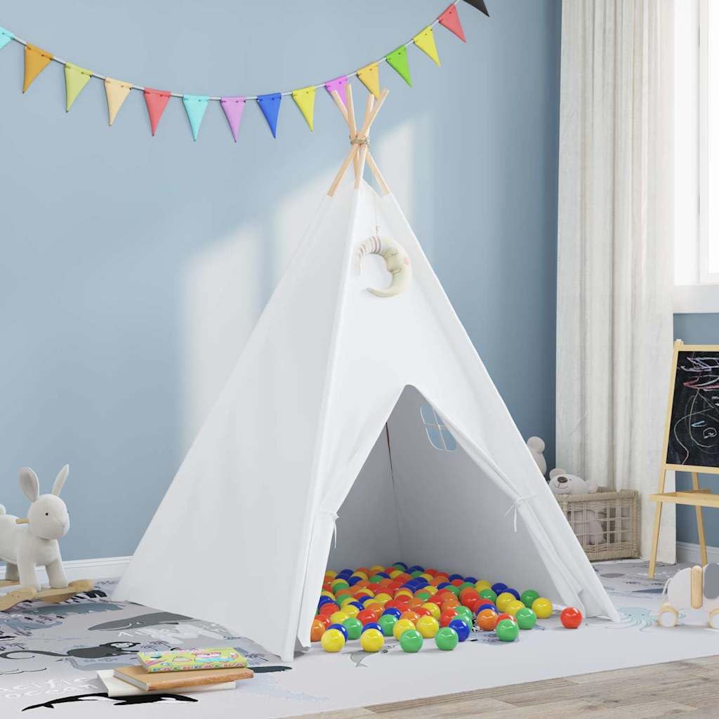 Teepee Zelt Weiß mit Stoff und Plastik 120 x 120 x 150 cm, leichtes Spielzelt für Kinderzimmer und Garten, tragbar und faltbar, ideal für drinnen und draußen