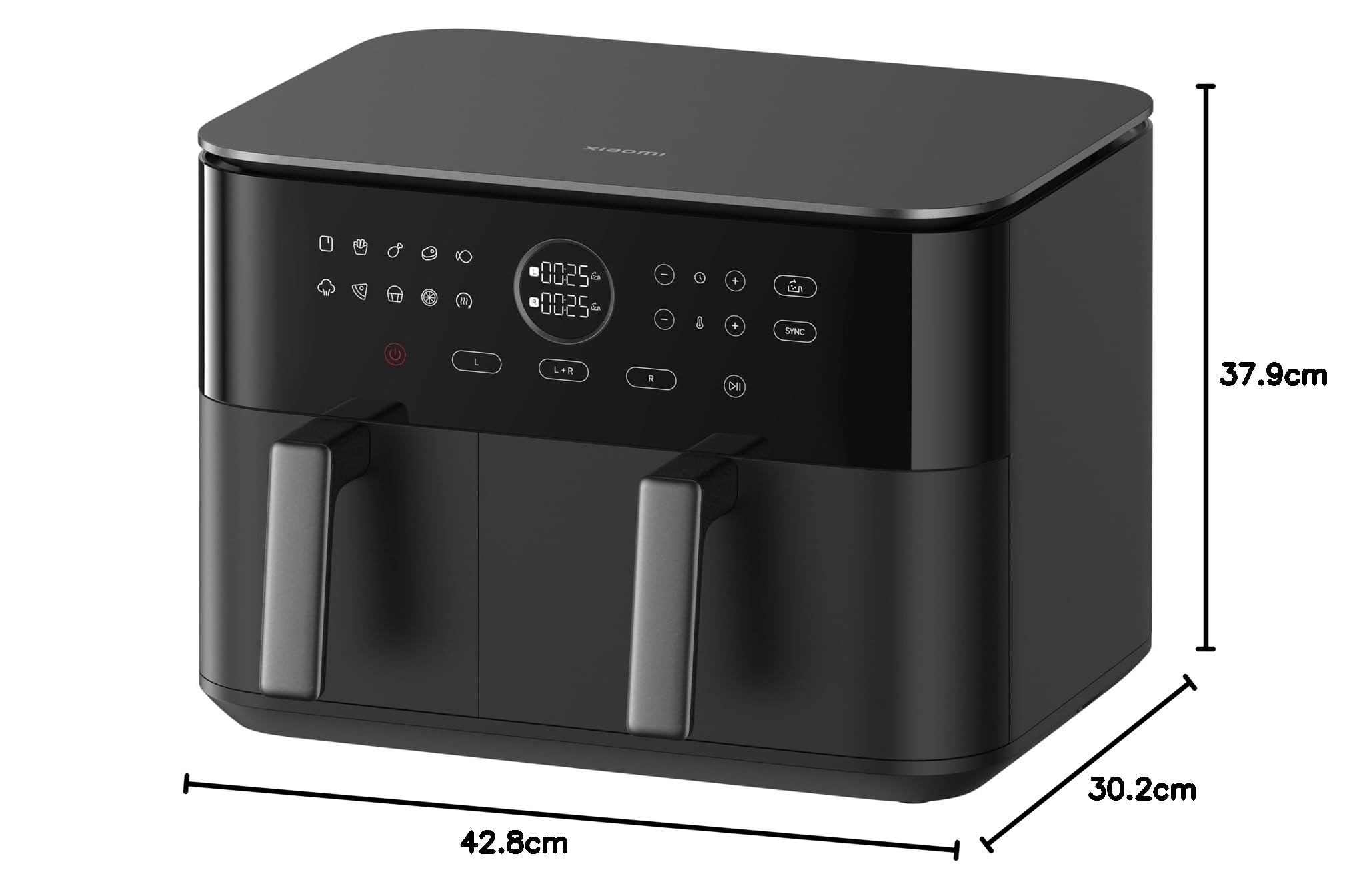 Xiaomi Dual Zone Air Fryer da 10 l, 2 scomparti da 3,5 l e 6,5 l, 230 °C, funzione SYNC, 9 modalità, 2700 W, basso contenuto di grassi, funzionamento touch, lavabile in lavastoviglie, colore: nero