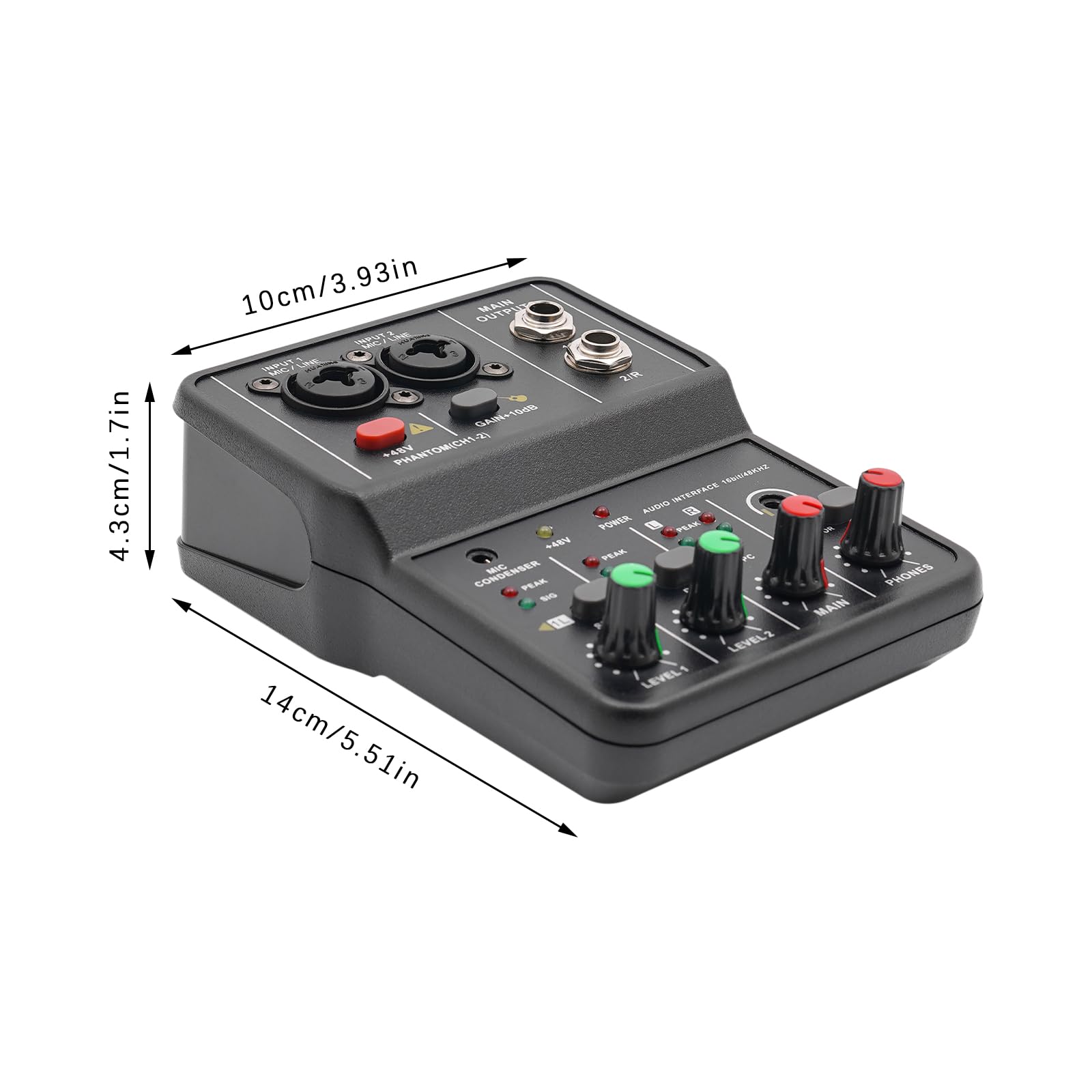 Mixing Console, 48V Phantom Power Stereo Interface Professional Audio Mixer DJ Sound Effects Board Mixing Console Board for Music Studio Recording, Home KTV, Bars (2 Channel)