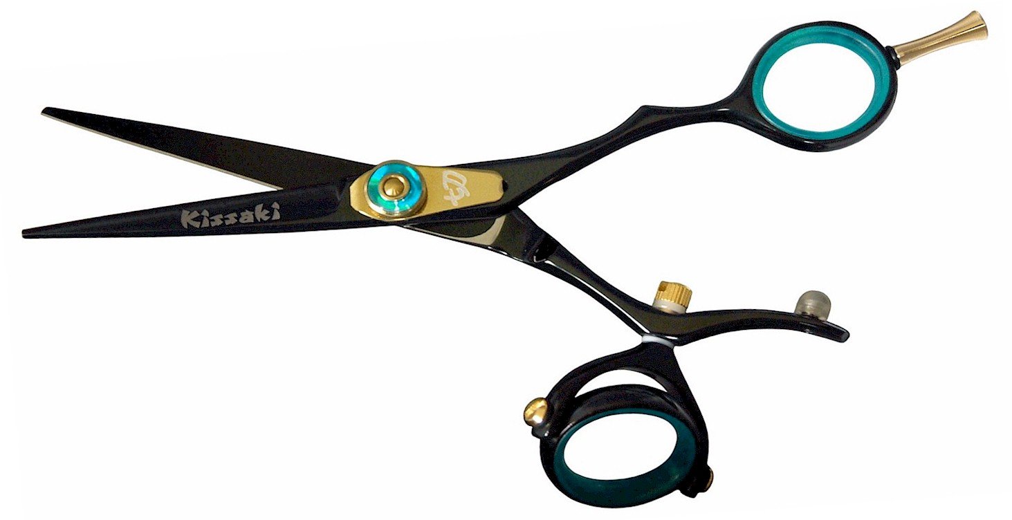 Kissaki Hair Scissors Gokatana 5.5 inches Double Swivel Black B Titanium Hair Cutting Shears