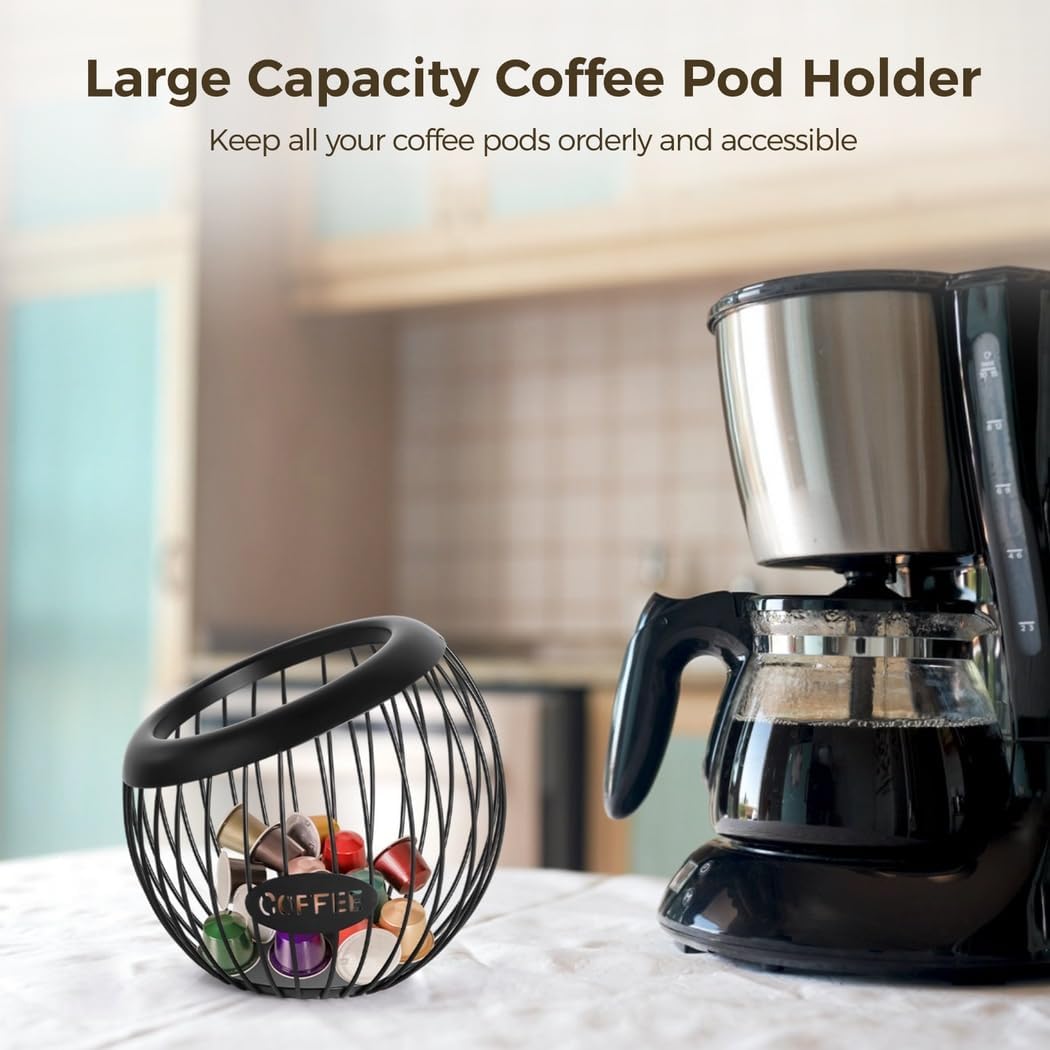 Holder For Coffee Pods, Large Wire Holder For Metal K Cups, Countertop Storage Modern Capsule Organizer Of Espresso, Bowl Coffee Cages Storage, For Fruits Snacks