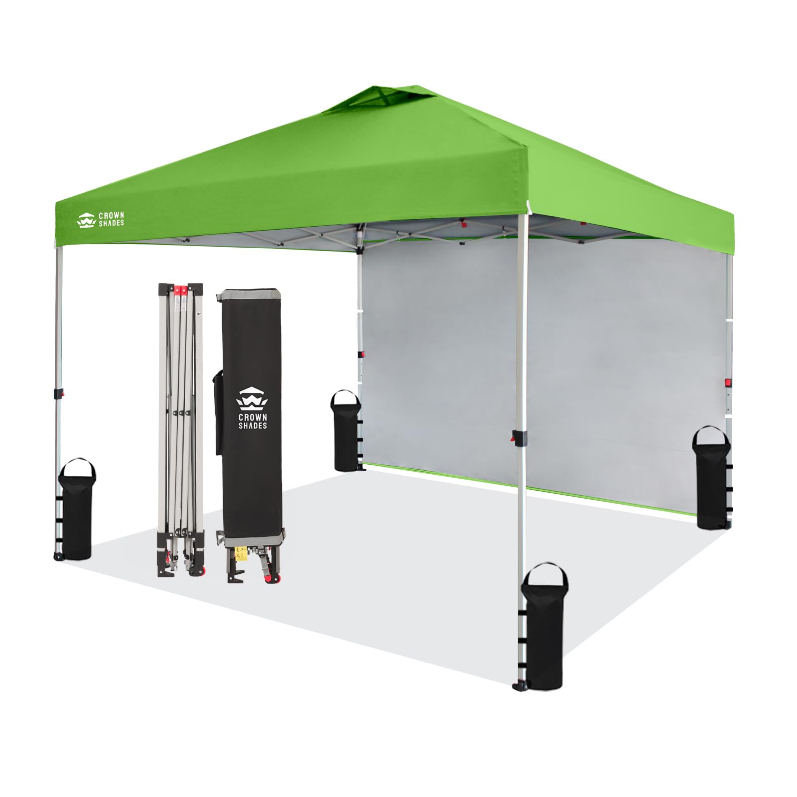 CROWN SHADES 10x10 Pop Up Canopy with 1 Side Wall - Beach Tent with One Push Setup - Outdoor Sun Shade for Events, Parties, Camping - Gazebo with STO-N-Go Cover Bag (Green)