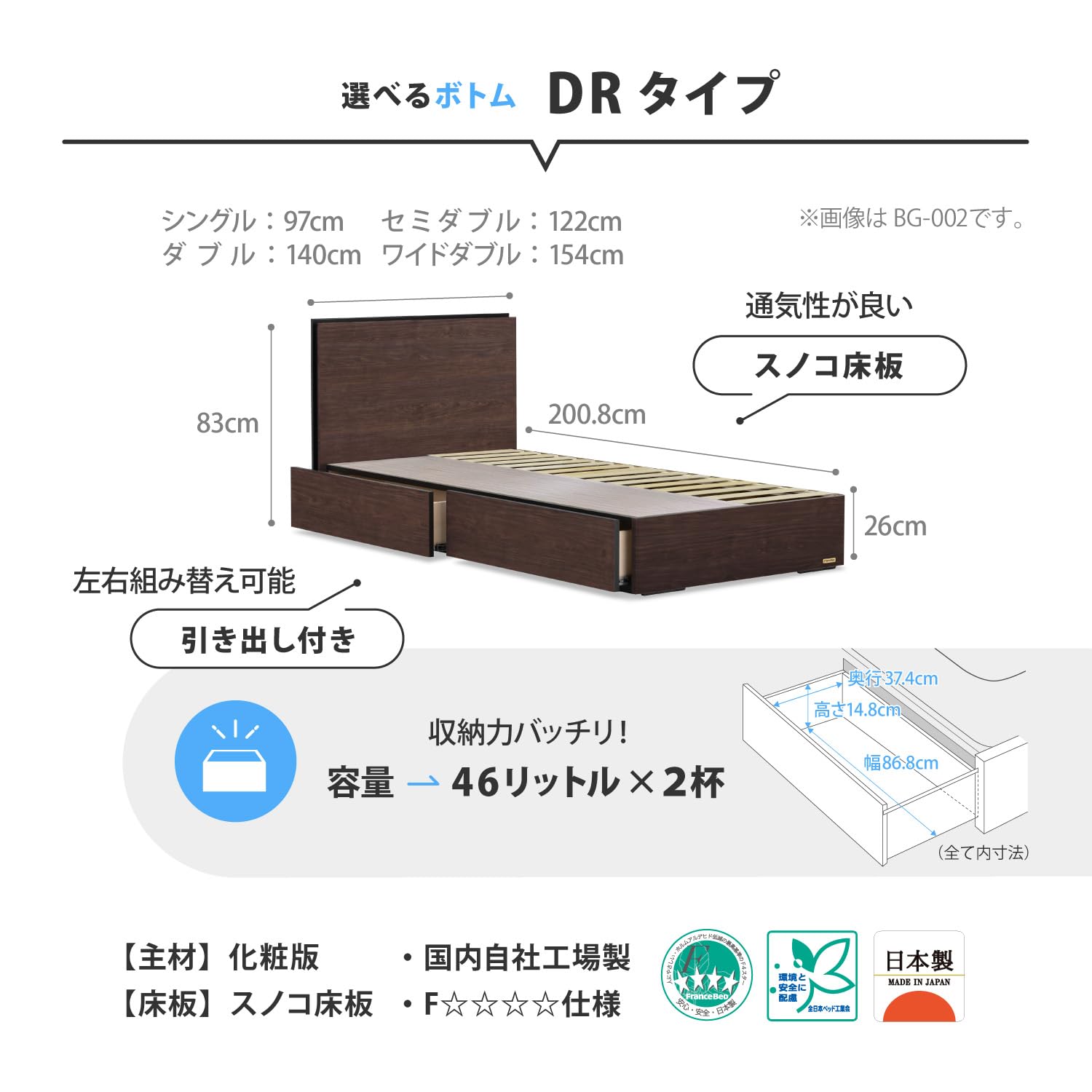 Amazon｜【フランスベッド正規品】 ベッドフレーム ウォールナット