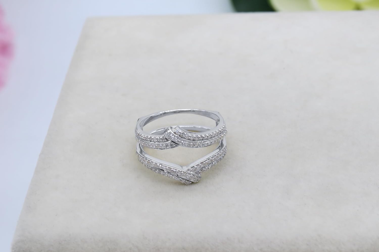 Dazzlingrock Collection 0.32 Ctw Round White Natural Diamond Enhancer Guard Anniversary Ring for Her in 14K Real Solid Gold