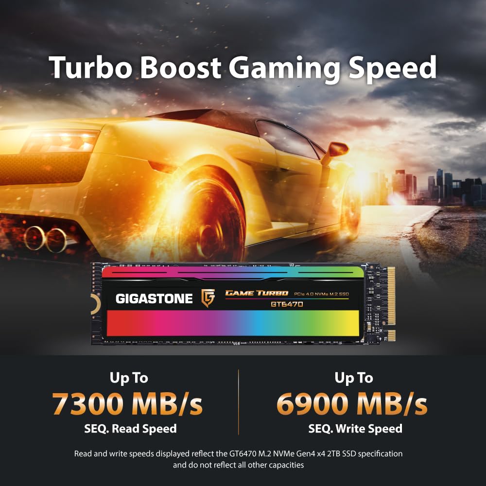 GIGASTONE M.2 SSD 2TB PCIe 4.0 NVMe SSD Internal Gaming Solid State Hard Drive Upgrade PC Laptop PS5 Storage Turbo Speed Response for Gamers 3D Rendering 4K 8K Video Editing Creators up to 7,000MB/s