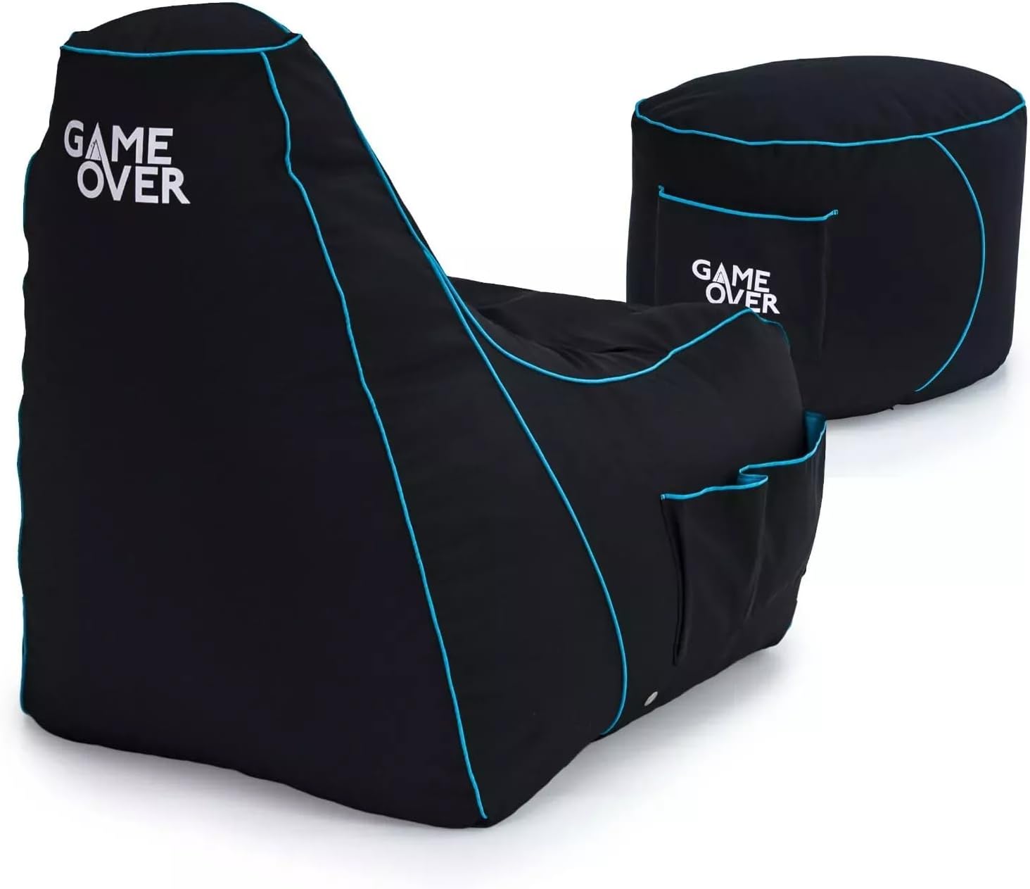 Game Over Video Gaming Bean Bag Chair with Footstool | Indoor Outdoor Highback Water Resistant Beanbag | Side Pockets & Headset Holder | Ergonomically Designed for Gamers (Lich Blade)