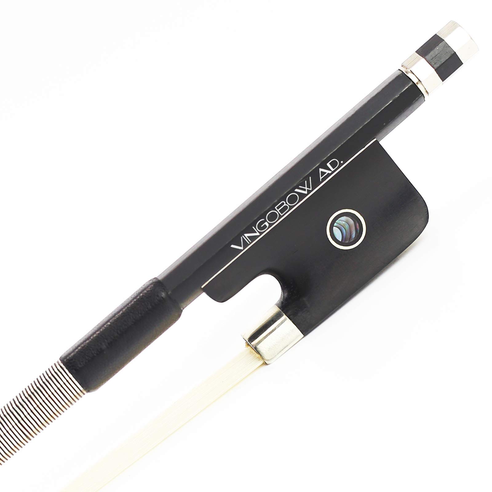 VINGOBOW Carbon Fiber Cello Bow 3/4 Size 100C Advanced Level Parisian Eyes Ebony Frog Natural Real White Horse Hair Pernambuco Performance Warm Clear Tone