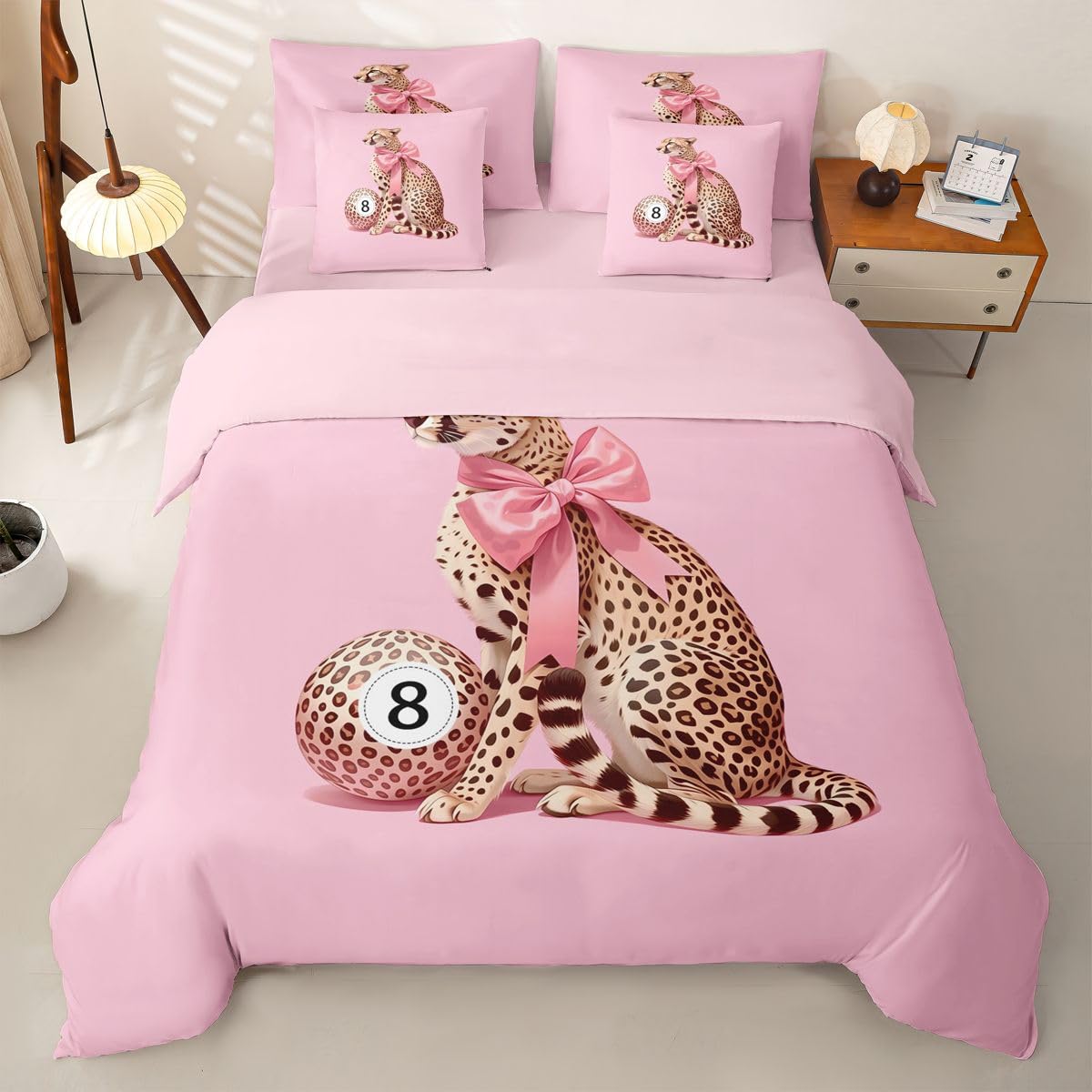 Loussiesd Lucky 8 Ball Copripiumino singolo 7 pezzi Ghepardo leopardo stampa set di biancheria da letto per bambini ragazzi ragazze alla moda stile Y2K letto in una borsa con copripiumino, lenzuola