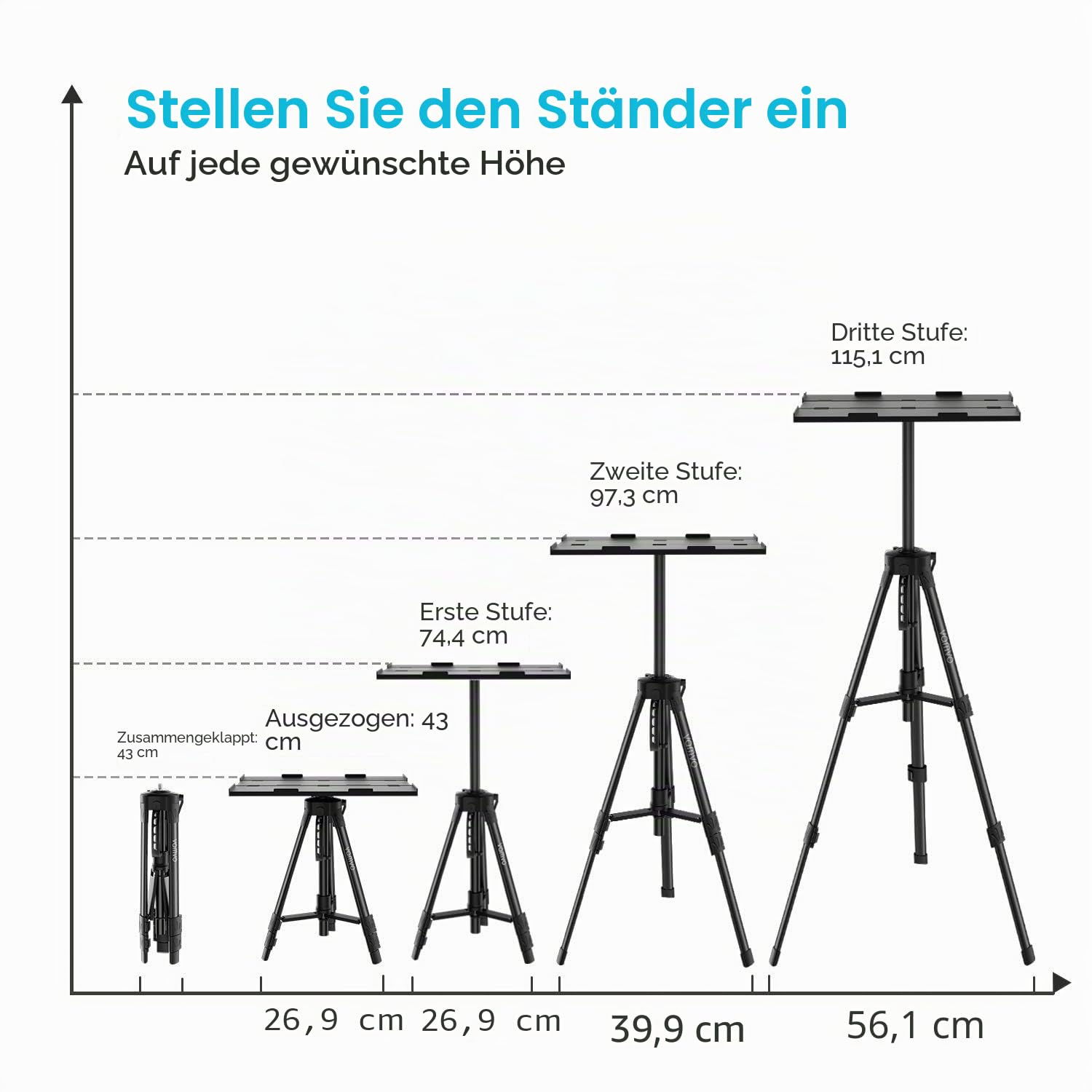 Vamvo Projektorständer, Tragbares Projektor-Stativ, Laptop-Ständer Mit Tasche, Multifunktionaler Ständer, DJ-Equipment-Unterstützung, Geeignet Für Heimkino Oder Bühne (Schwarz)