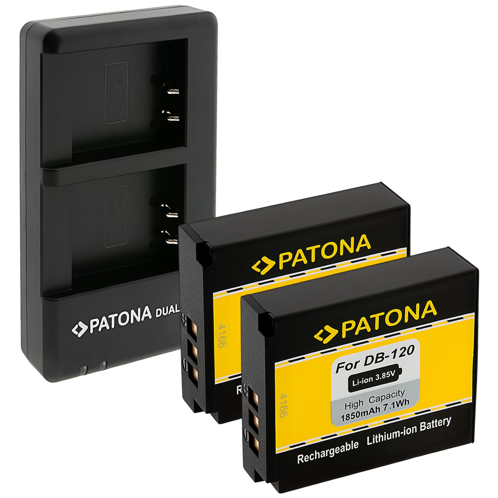 PATONA 2X Akku für Ricoh DB-120 GR IV 1850mAh mit Dual USB-C Ladegerät | Doppelpack für die Ricoh GR IV – beide Akkus laden gleichzeitig im Dual Ladegerät über USB-C