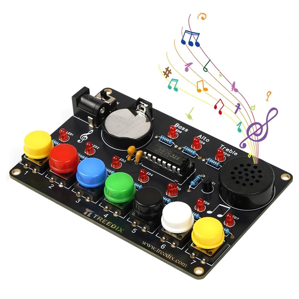 Assembled Treedix Soldering Practice Piano Kit showing component layout.