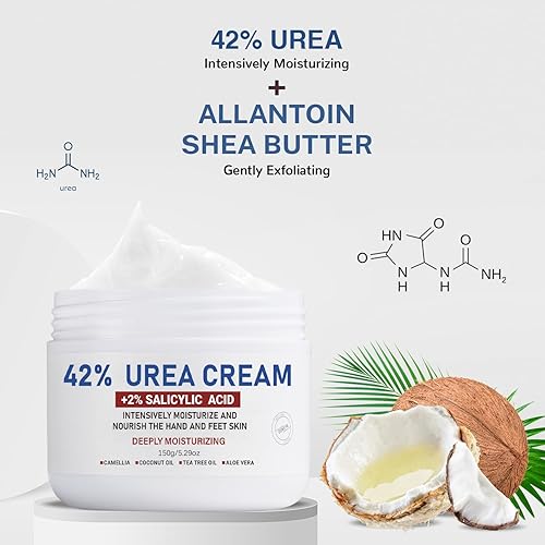 Miniatura 2 de OUKEYA Crema de Urea 42% más Ácido Salicílico 2% Neto 5.29 Oz para Pies, Talones, Rodillas, Codos y Manos Secos y Agrietados. Tratamiento de
