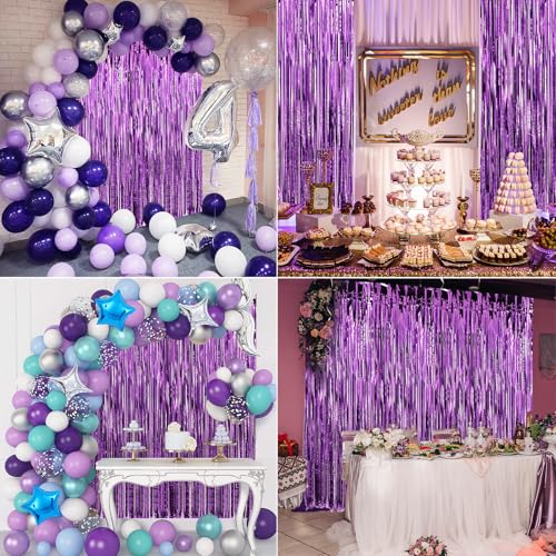 Image of 2 Pack Purple Foil Fringe Curtains Door Streamers Party Decorations 3.3 x 8.2 ft, Tinsel Curtain Fringe Backdrop for Parties, Door Fringe Birthday Streamers, Photo Booth Backdrops, Party Decor