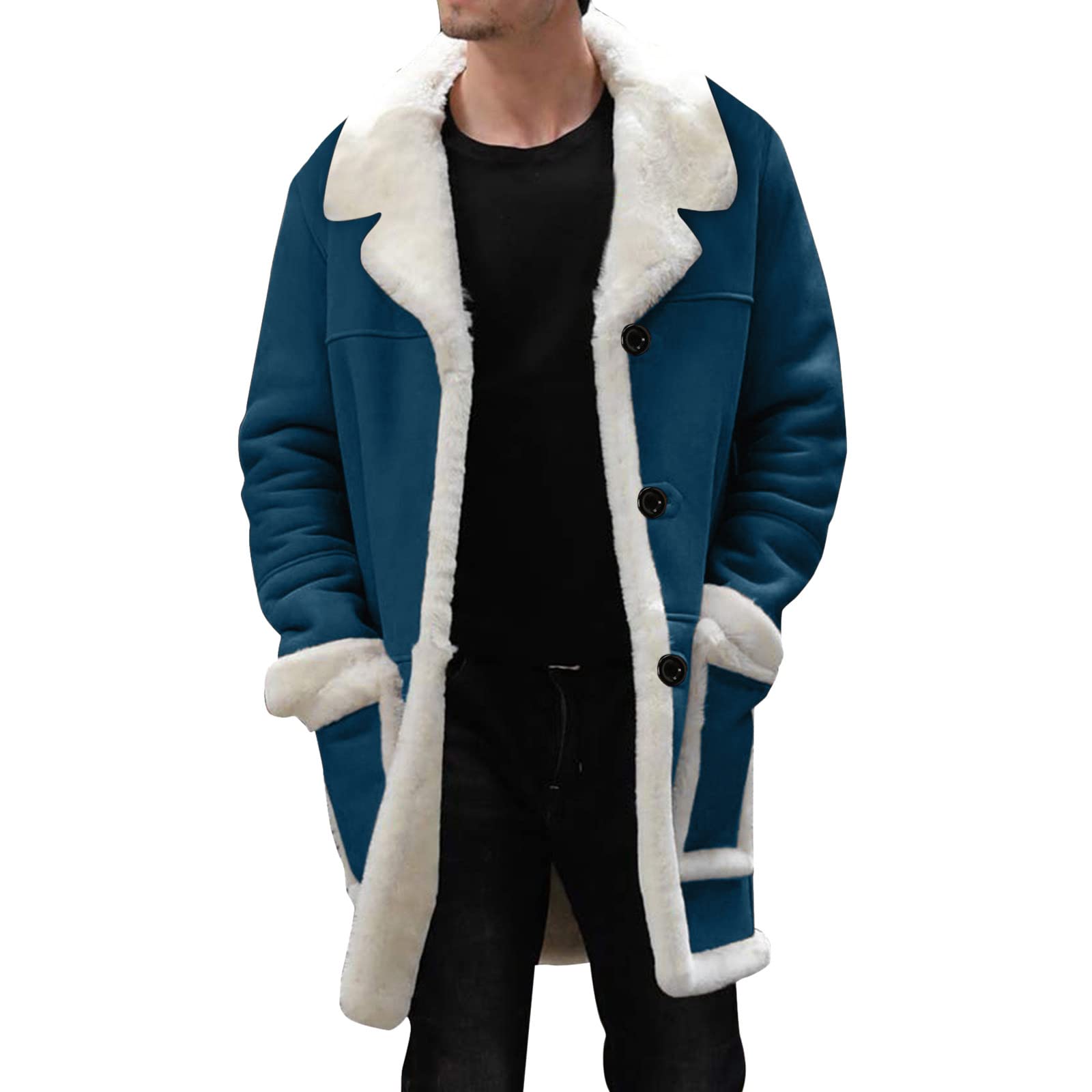 Abrigo de forro polar de ante para hombre, abrigo de forro polar de ante para hombre, gabardina clásica de un solo botonadura, ropa exterior térmica gruesa, casual, resistente al viento, gabardina