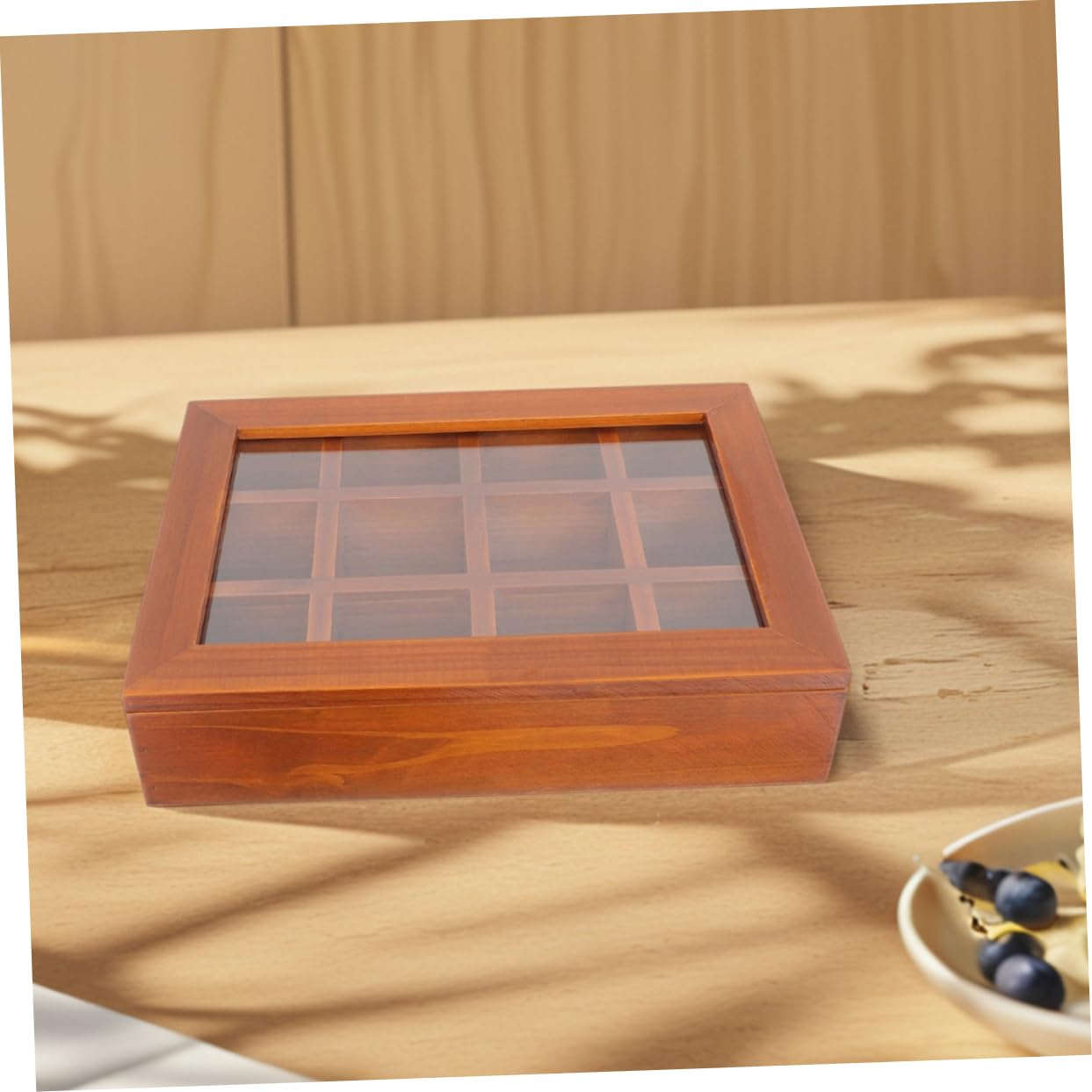 iplusmile Boîte à Sachets De Thé En Bois 12 Compartiments 30x26.5x6 Cm Compartimentée Avec Couvercle Rangement Pratique Pour Maison Bureau Pique-niques Organisateur Multifonctionnel