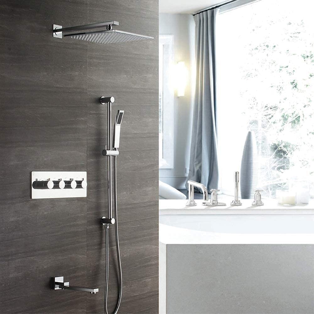 Aycdl Silver Shower Head Household Wall-Mounted 30Cm Square Thermostatic Shower Set Copper Shower Faucet Booster Top Spray Shower System 3 Modes Interesting Life