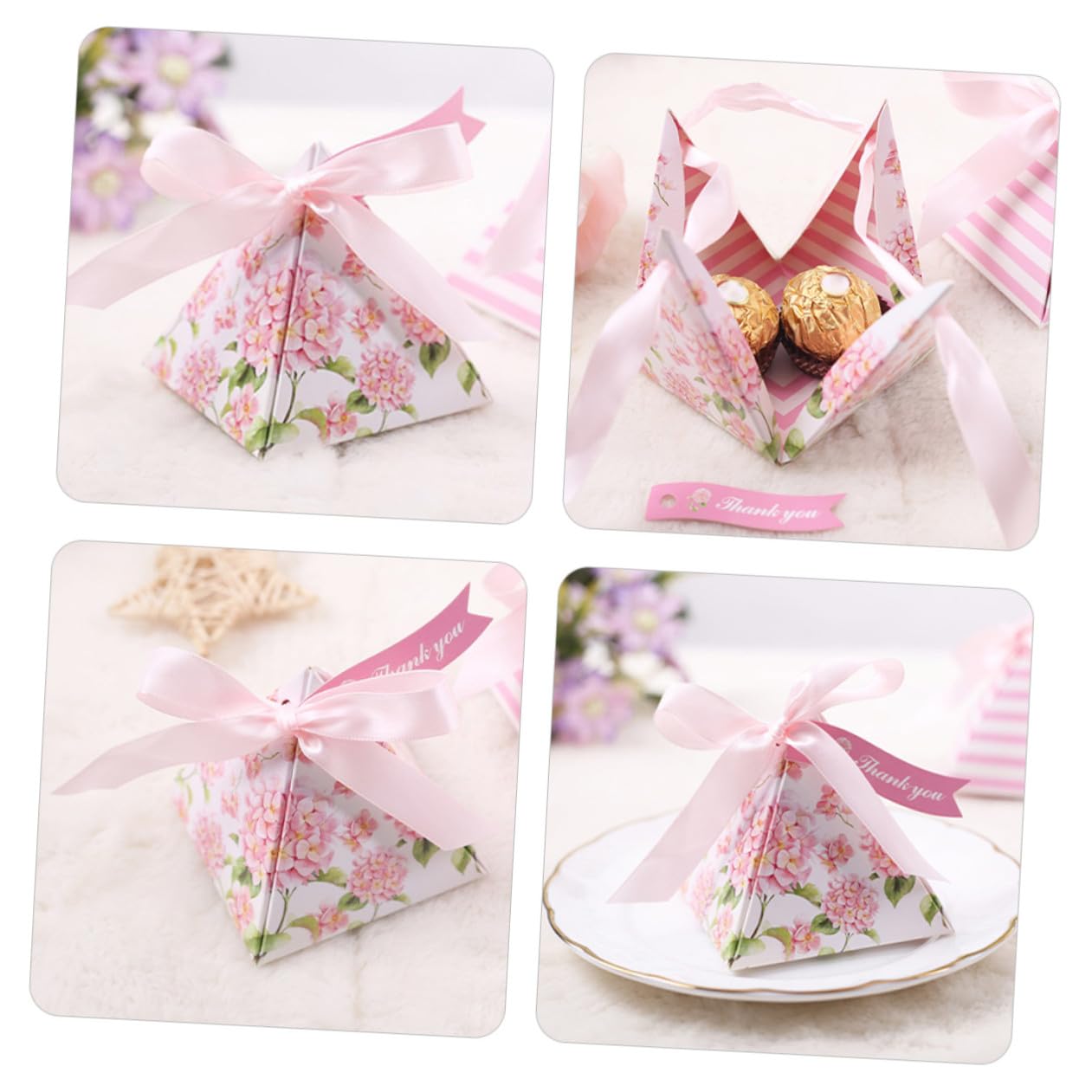 iplusmile Set da 25 Scatoline Portaconfetti a Forma di Piramide in Carta Leggera Stampa su Entrambi i Lati, per Matrimoni e Anniversari, Confezioni Regalo Uniche