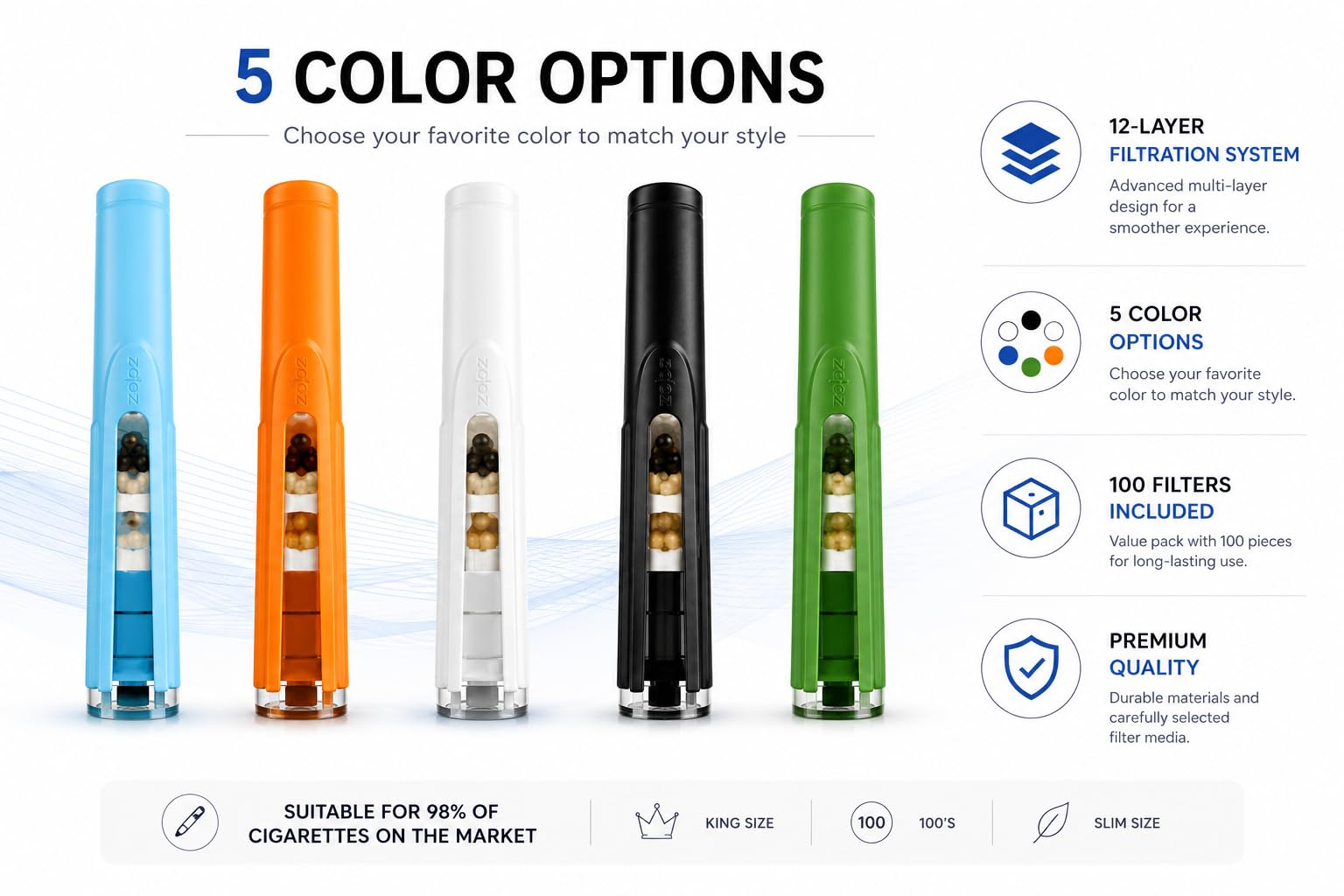 cigarette filter color Amazon.com: ZOBO 12 Layer Colorful Disposable Filter, Unique Design, Microporous Multi-Filtering to Reduce Tar and Smoke Stains (100 Per Pack), Suitable for Coarse, Medium and Fine Sizes of Cigarettes : Health TarGard Original Cigarette Filter -
