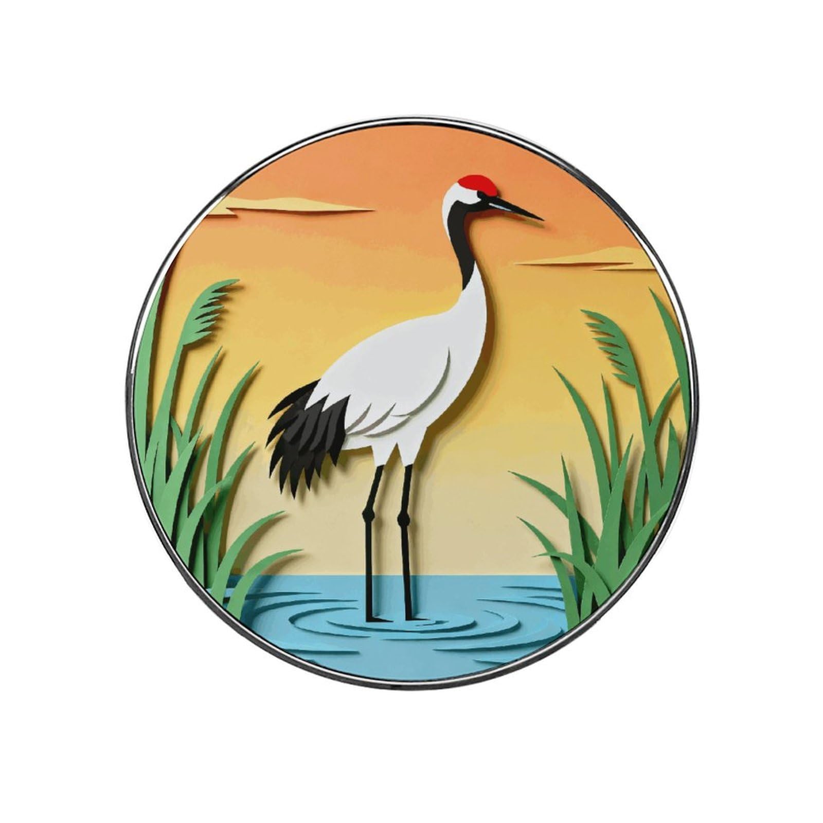 Elegant Grace of Crane Silhouette Customizable Refrigerator Magnets, Strong Magnetic Fridge Stickers, Funny Round Decorative Fridge Magnets for Home Kitchen, Whiteboard, Locker, and Office