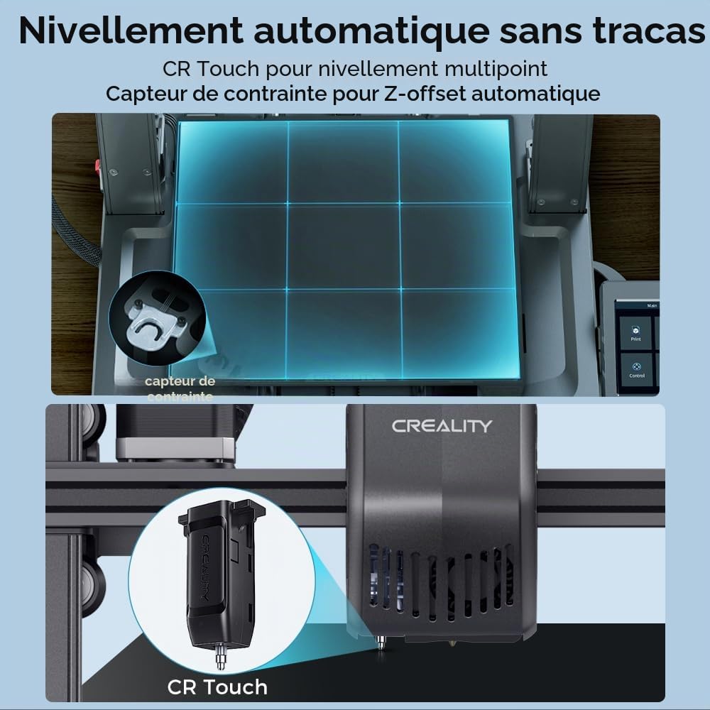 Creality Ender 3 V3 SE Imprimante 3D avec Vitesse d’Impression 250mm / s CR Touch Strain Sensor pour Auto-nivellement Sprite Direct Extruder Double axe Z et axe Y Impression 8.6 * 8.6 * 9.8in