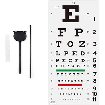 Snellen Eye Chart with Fixing Stickers 11 x 22 Inch Eye Charts for Eye Examinations Ideal for Doctor Office School Home with Eye Closure and Pointer 4 Fixing Patches