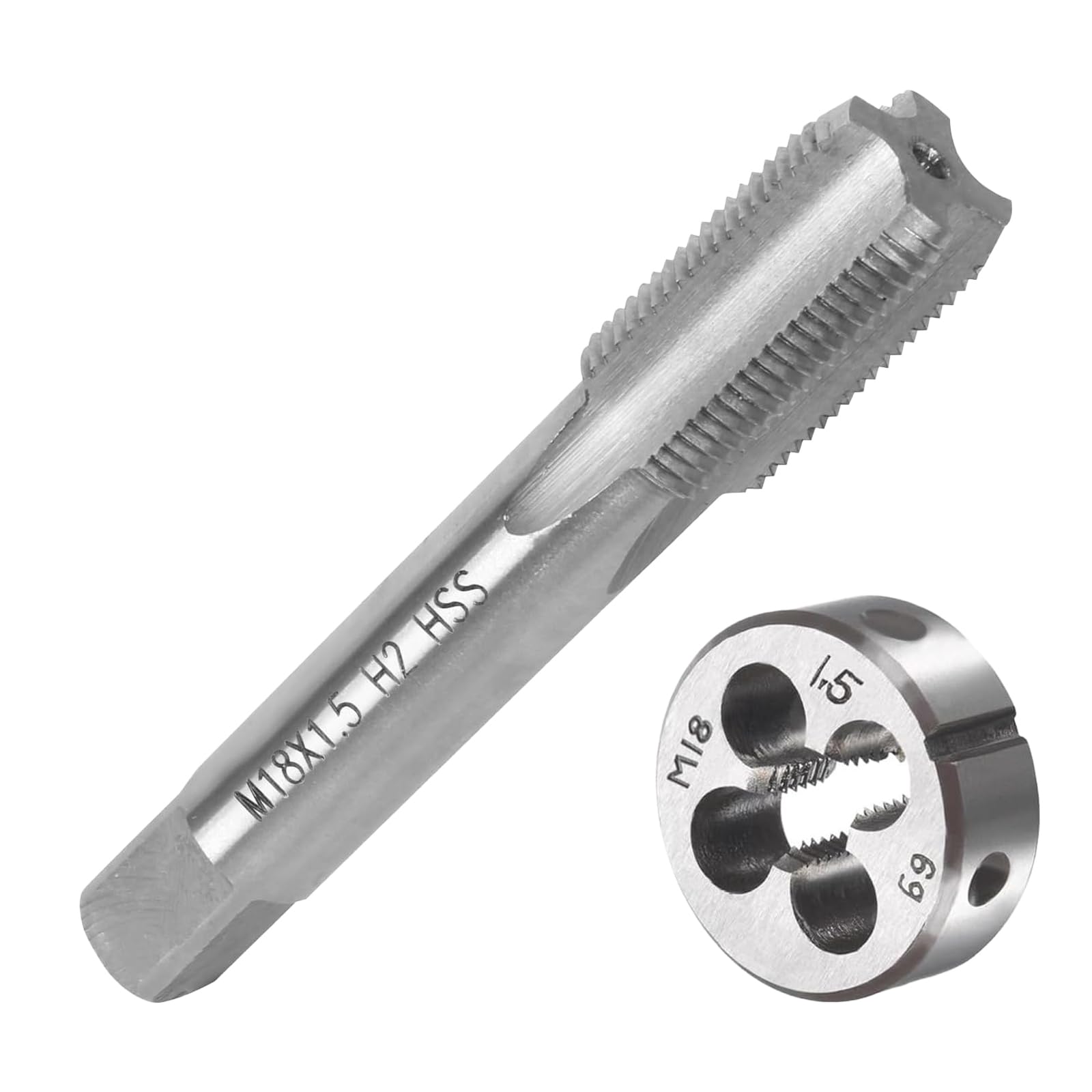 M18 X 1,5mm Métrique Tarauds et Filières, HSS Kit de Taraudage et Filetage, Tarauds à Main Droite Filetage, pour Filetage Tapotement Réparation, M18 X 1,5MM Kit de Taraudage et Filetage HSS